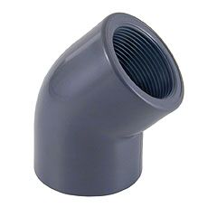 Codo PVC 45º rosca hembra 1.1-4 PN10 Codo PVC 45º mixto ø20mm - rosca hembra 1/2'' PN10