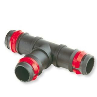 Te espiga seguridad ø16mm anillas rojas tubería PE Te espiga reducción ø20mm-16mm tubería PE